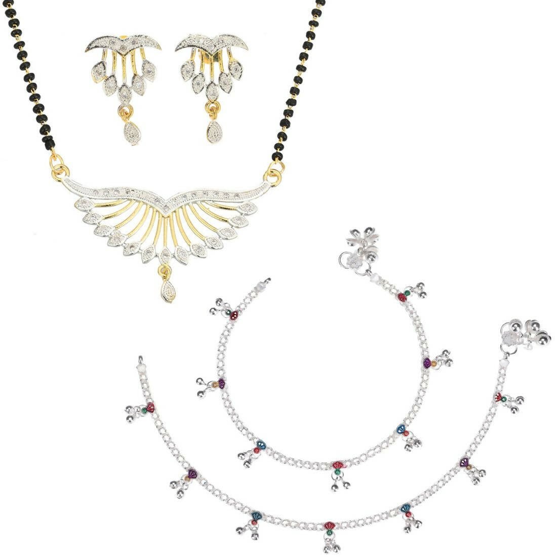 AanyaCentric Gold-plated Mangalsutra Pendant Earring Set & Silver Plated Anklet - Distacart