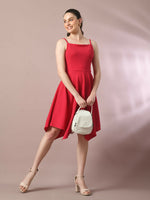 Thumbnail for Myshka Women's Pink Solid Shoulder Straps Fit and Flare Party Dress - Distacart