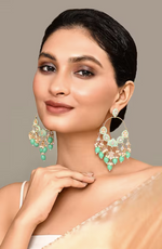 Thumbnail for New Stylish Ethnic Partywear Light Green Hoops Kundan Earrings for Womens by House of Ree - Distacart