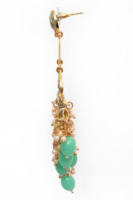 New Stylish Ethnic Partywear Light Green Hoops Kundan Earrings for Womens by House of Ree - Distacart