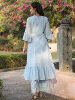 Thumbnail for Juniper Powder blue Ethnic Motif printed rayon Crop Top Palazzo & Shrug With Beads & Sequins Work - Distacart