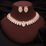 Thumbnail for Tehzeeb Creations Rose Gold Sky Blue Colour Necklace With Pair Of Earrings - Distacart