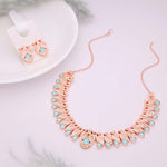 Thumbnail for Tehzeeb Creations Rose Gold Sky Blue Colour Necklace With Pair Of Earrings - Distacart