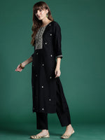 Thumbnail for Indo Era Ethnic Motifs Zari Embroidered Liva Kurta With Trousers & Dupatta