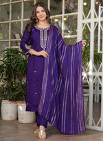Thumbnail for Vellora Viscose Chanderi Purple Festival Wear Sequins Work Readymade Suit