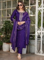 Thumbnail for Vellora Viscose Chanderi Purple Festival Wear Sequins Work Readymade Suit