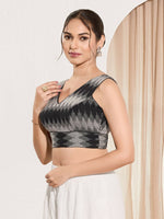 Thumbnail for Joban Fashion Black Ikat Silk Padded Blouse With V Neck Sleeveless