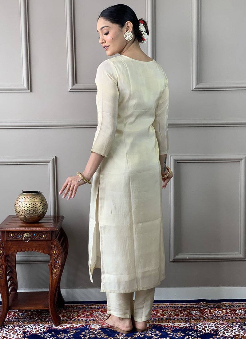 Vellora Pv Chanderi White Casual Wear Embroidery Work Readymade Suit