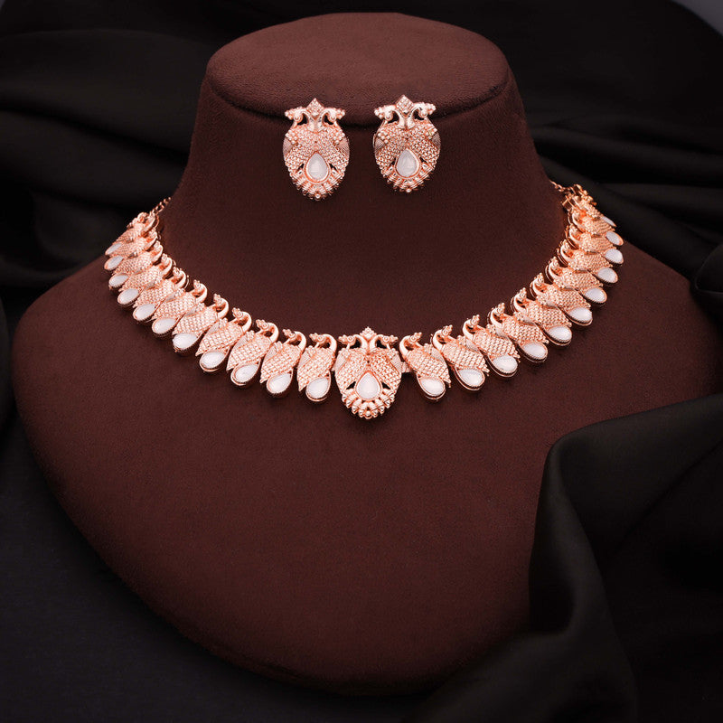 Tehzeeb Creations Rose Gold White Colour Necklace With Pair Of Earrings - Distacart