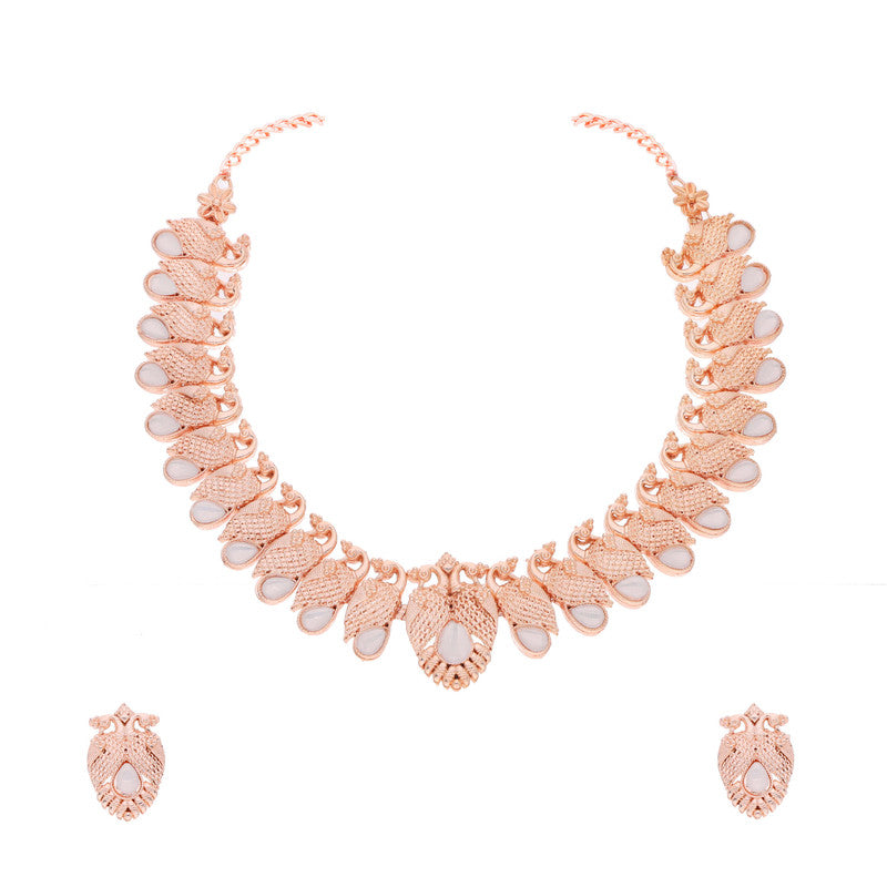 Tehzeeb Creations Rose Gold White Colour Necklace With Pair Of Earrings - Distacart