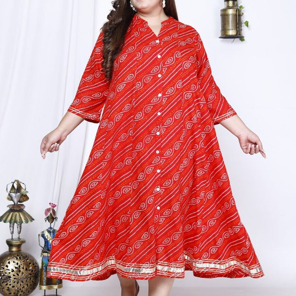 Swasti Bandhani Printed A-Line Maxi Ethnic Dress - Distacart