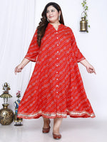 Thumbnail for Swasti Bandhani Printed A-Line Maxi Ethnic Dress