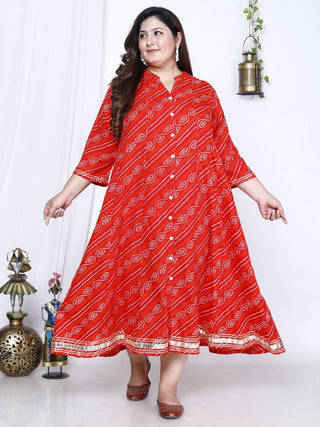 Swasti Bandhani Printed A-Line Maxi Ethnic Dress