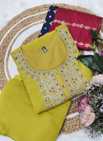 Thumbnail for Vellora Viscose Chanderi Yellow Festival Wear Embroidery Work Readymade Suit