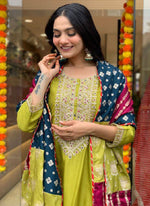 Thumbnail for Vellora Viscose Chanderi Yellow Festival Wear Embroidery Work Readymade Suit