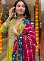 Thumbnail for Vellora Viscose Chanderi Yellow Festival Wear Embroidery Work Readymade Suit