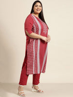 Thumbnail for Sztori Plus Size Geometric Printed Round Neck Straight Kurta