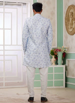 Thumbnail for Raivat Ethnic Banarasi Jacquard Embroidery Indo Western Sherwani In Blue Colour - Distacart