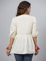Thumbnail for Juniper Off-White Thread & Mirror Embroidered Cotton Dobby Tunic - Distacart
