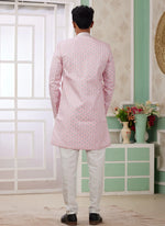 Thumbnail for Raivat Ethnic Banarasi Jacquard Embroidery Indo Western Sherwani In Pink Colour - Distacart
