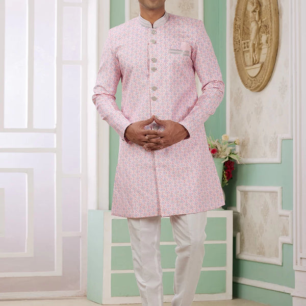 Raivat Ethnic Banarasi Jacquard Embroidery Indo Western Sherwani In Pink Colour - Distacart