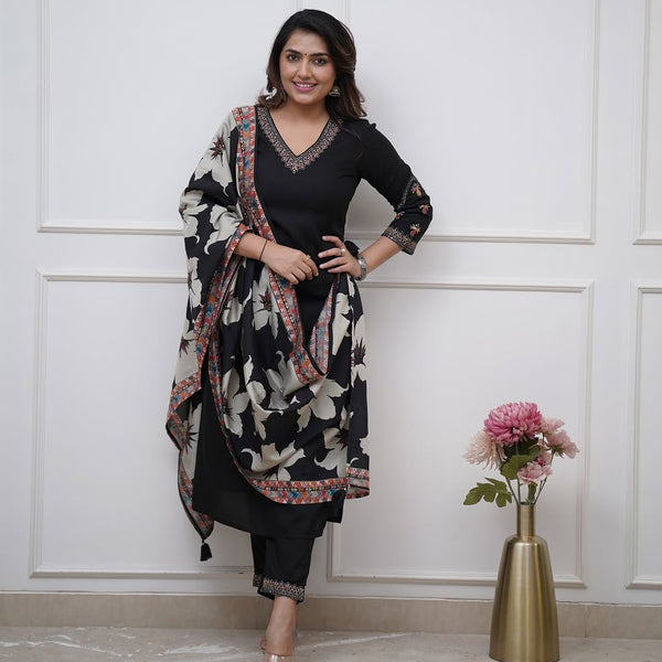 Vellora Viscose Silk Black Daily Wear Sequins Work Readymade Kurti Set - Distacart