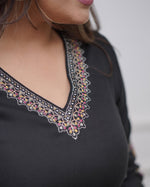 Thumbnail for Vellora Viscose Silk Black Daily Wear Sequins Work Readymade Kurti Set