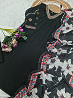 Thumbnail for Vellora Viscose Silk Black Daily Wear Sequins Work Readymade Kurti Set