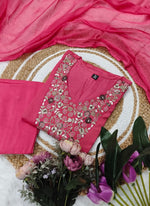 Thumbnail for Vellora Viscose Chiffon Pink Daily Wear Sequins Work Readymade Kurti Set