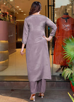 Thumbnail for Vellora Viscose Chinnon Brown Daily Wear Sequins Work Readymade Kurti Set