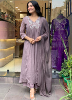 Thumbnail for Vellora Viscose Chinnon Brown Daily Wear Sequins Work Readymade Kurti Set