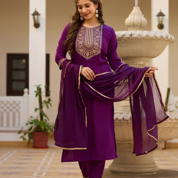 Vellora Rayon Slub Purple Daily Wear Sequins Work Readymade Suit - Distacart