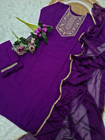 Thumbnail for Vellora Rayon Slub Purple Daily Wear Sequins Work Readymade Suit