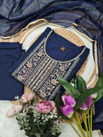 Thumbnail for Vellora Rayon Slub Navy Blue Daily Wear Sequins Work Readymade Suit