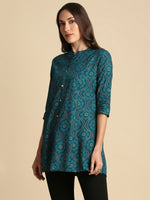 Thumbnail for Anubhutee Women Teal Blue & Beige Ethnic Motifs Printed Straight Kurti - Distacart