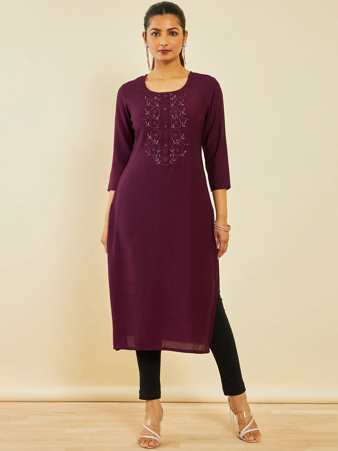 Soch Floral Embroidered Embellished Straight Kurta - Distacart