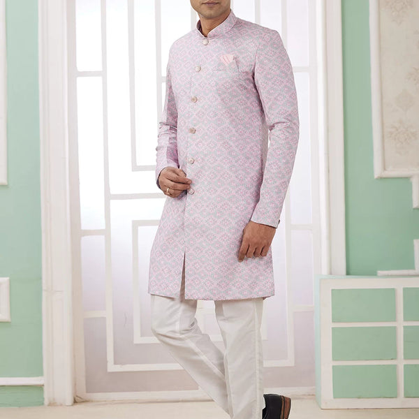 Raivat Ethnic Banarasi Jacquard Embroidery Indo Western Sherwani In Pink Colour - Distacart
