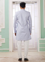 Thumbnail for Raivat Ethnic Banarasi Jacquard Embroidery Indo Western Sherwani In Blue Colour - Distacart