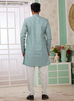 Thumbnail for Raivat Ethnic Banarasi Jacquard Embroidery Indo Western Sherwani In Green Colour - Distacart