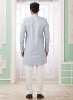Thumbnail for Raivat Ethnic Banarasi Jacquard Embroidery Indo Western Sherwani In Blue Colour - Distacart