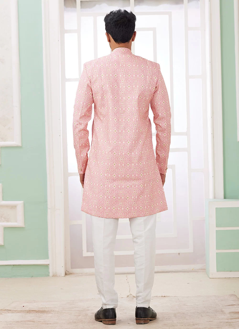 Raivat Ethnic Banarasi Jacquard Embroidery Indo Western Sherwani In Dark Pink Colour - Distacart