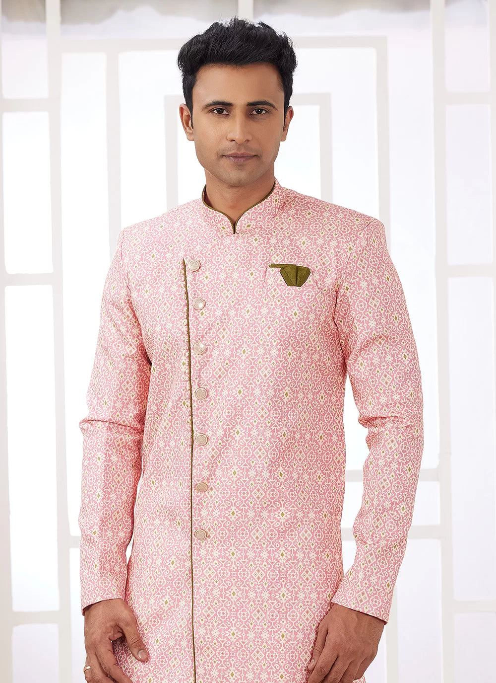 Raivat Ethnic Banarasi Jacquard Embroidery Indo Western Sherwani In Dark Pink Colour - Distacart