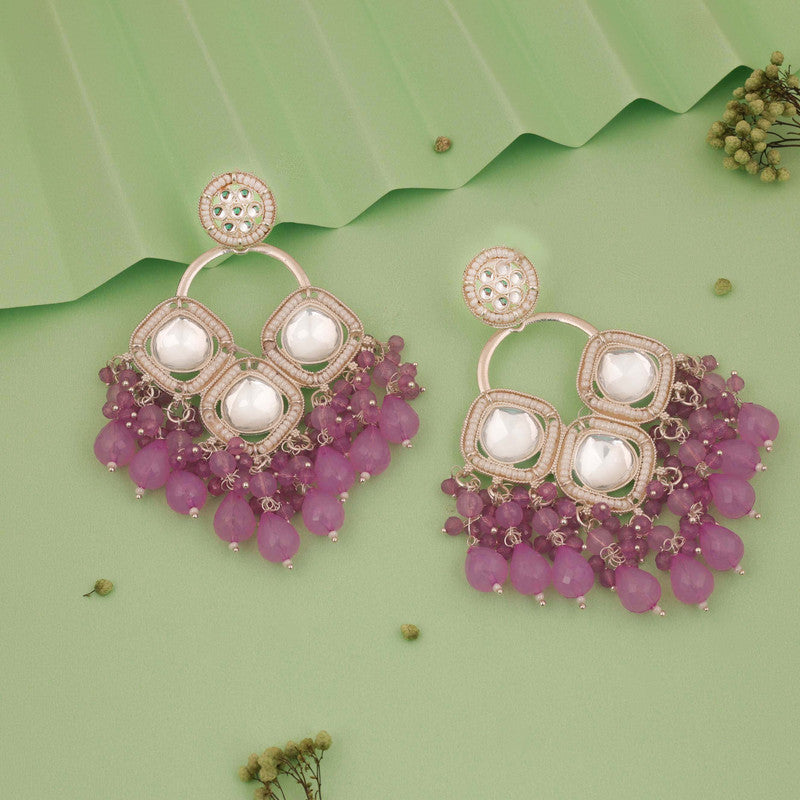 Tehzeeb Creations Gold Polish Lavender Colour Earrings - Distacart