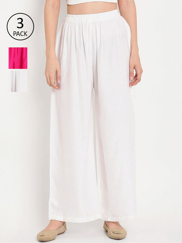 TAG 7 Women Pack of 3 Solid Flared Palazzos