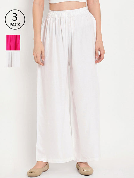 TAG 7 Women Pack of 3 Solid Flared Palazzos