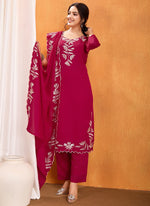 Thumbnail for Vellora Pure Vichitra Silk Rani Casual Wear Embroidery Work Readymade Suit