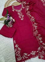 Thumbnail for Vellora Pure Vichitra Silk Rani Casual Wear Embroidery Work Readymade Suit