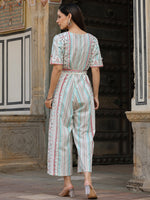 Thumbnail for Juniper Ivory Geometric Printed Cotton Flex Jumpsuit With Beads & Thread Work - Distacart