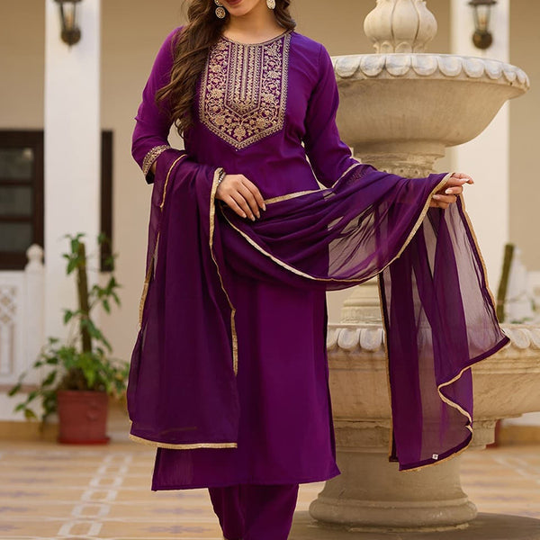 Vellora Rayon Slub Purple Casual Wear Sequins Work Readymade Suit - Distacart
