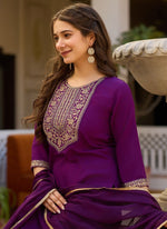 Thumbnail for Vellora Rayon Slub Purple Casual Wear Sequins Work Readymade Suit